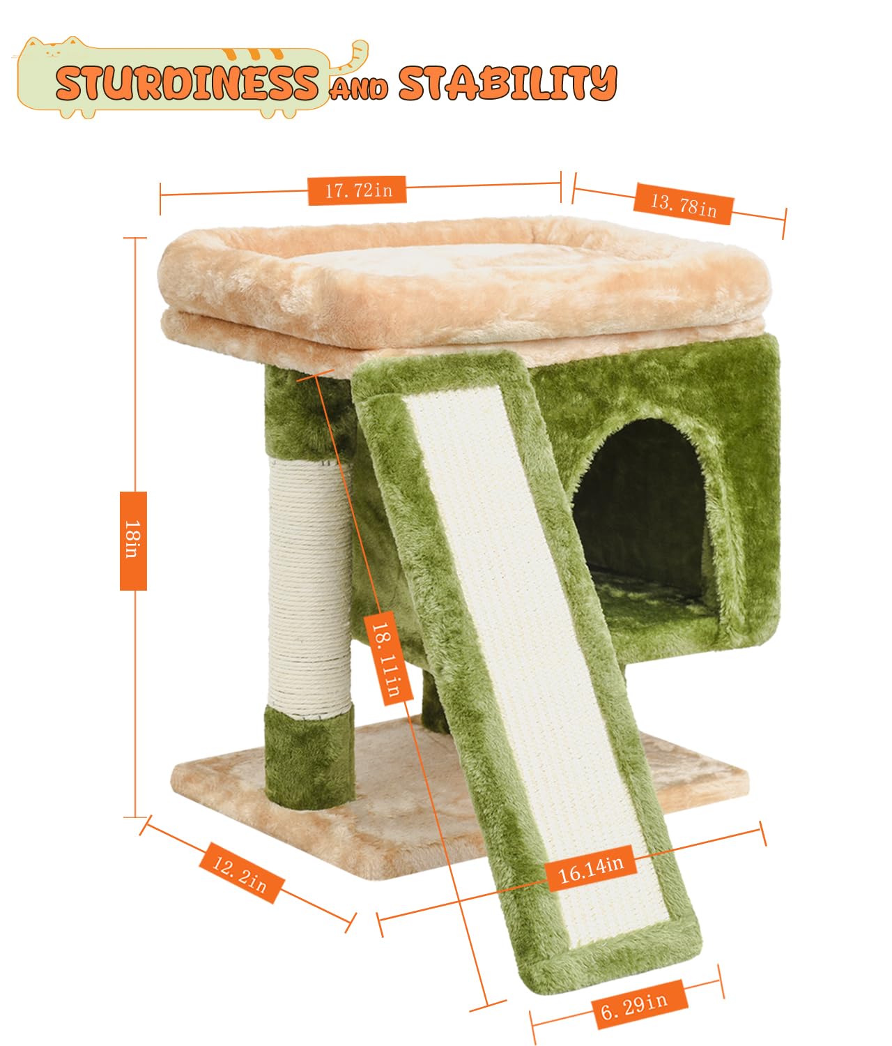 Syandlvy Small Cat Tree For Indoor Cats, Cat Tower With Scratching Post, Modern Activity House For Large Cats, Condo With Board,